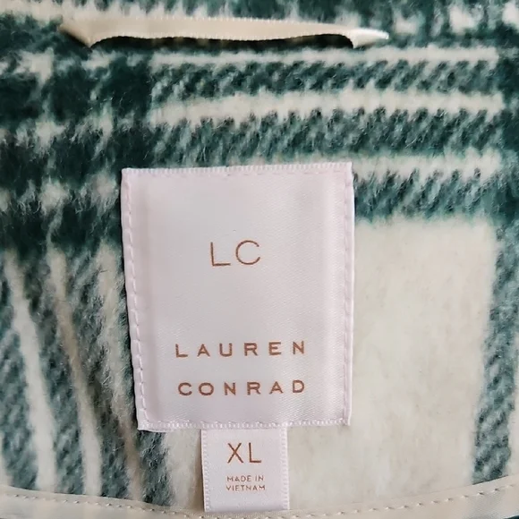 LC Lauren Conrad Green and White Utility Jacket with Plaid Pattern - Picture 6 of 8